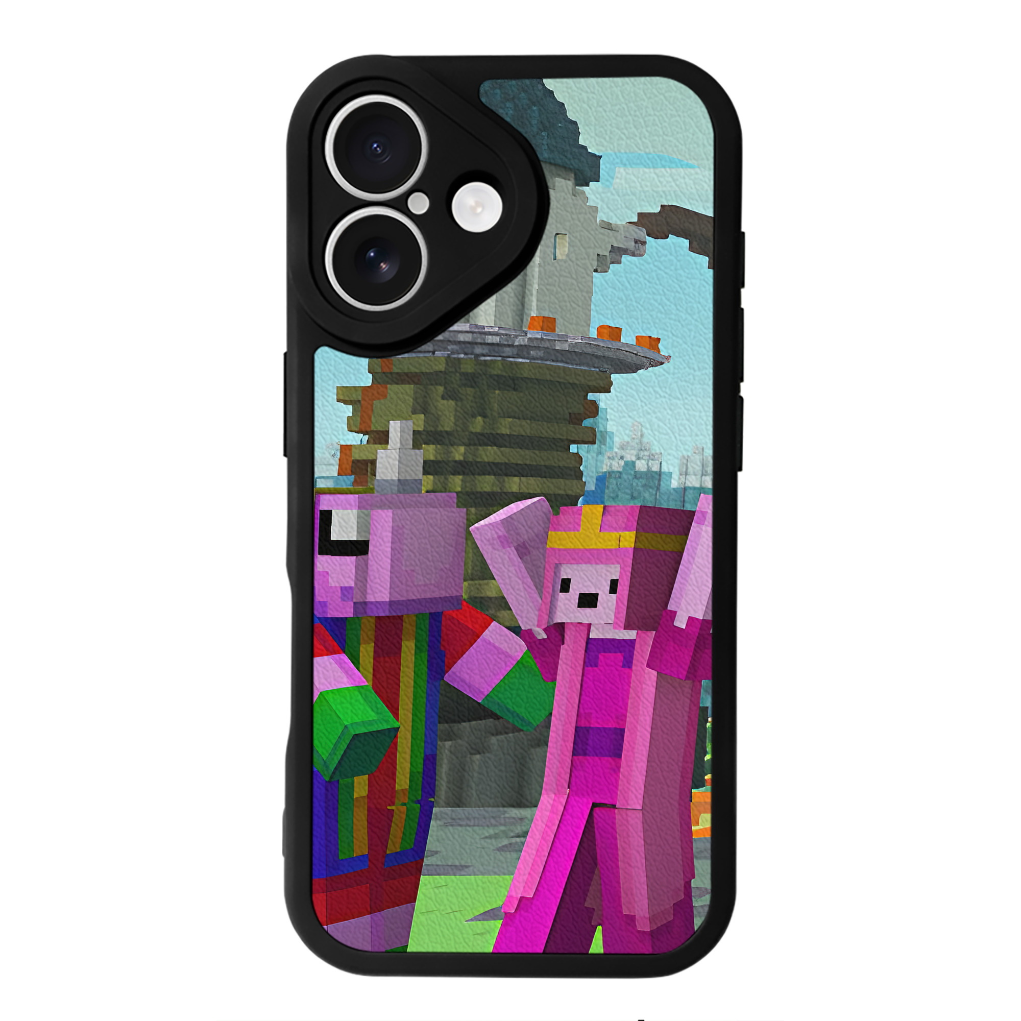 （画像用） マインクラフト ブロックの世界 Minecraft MC Block world 【iPhone 16シリーズ対応】シリコンスマホケース（レザー調） 材質：シリコン